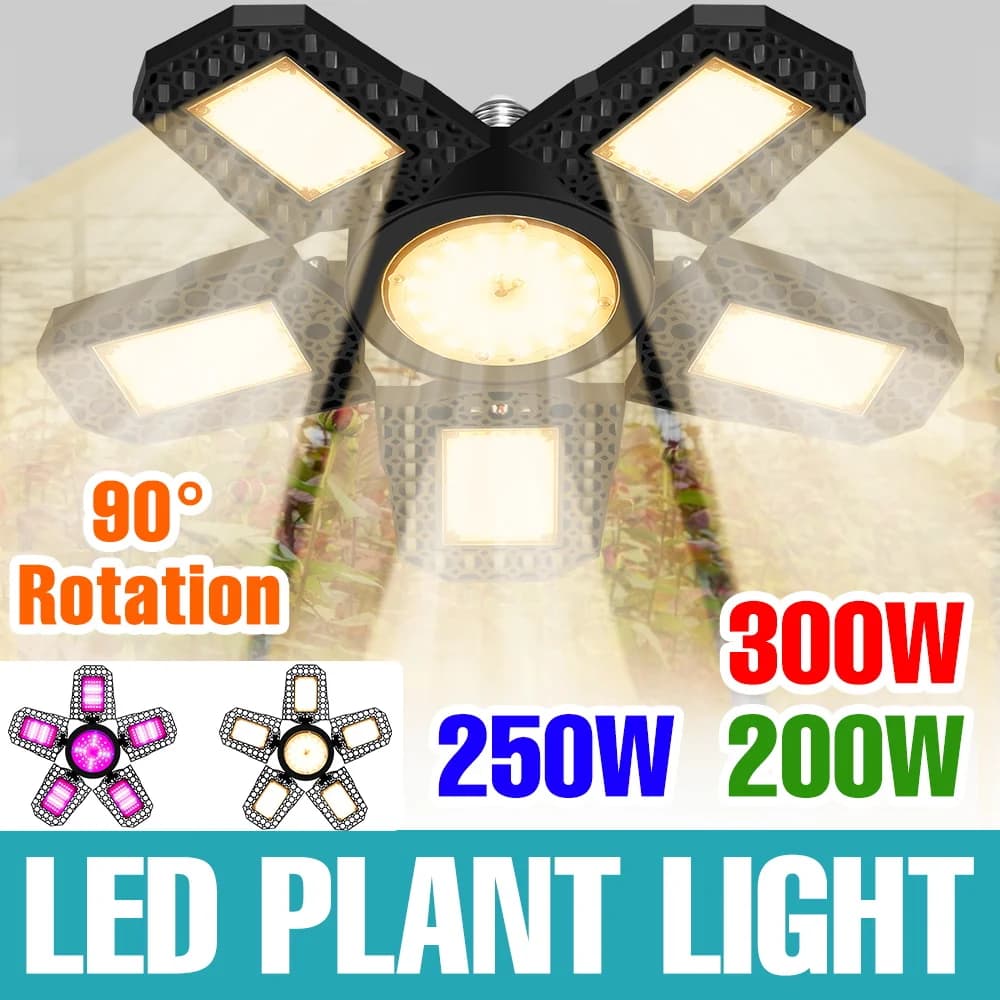 Lampada LED per Coltivazione Indoor 300W a Spettro Completo, E27/E26, Pieghevole per Serre e Tende, Illuminazione per Coltivazione di Verdure, Semi e Fiori