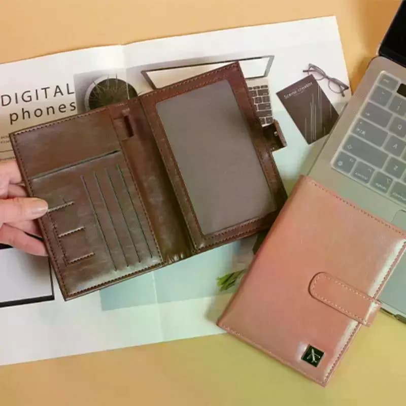 Pink PU Leather Passport Holder With Secure Buckle Multi Card Slots For