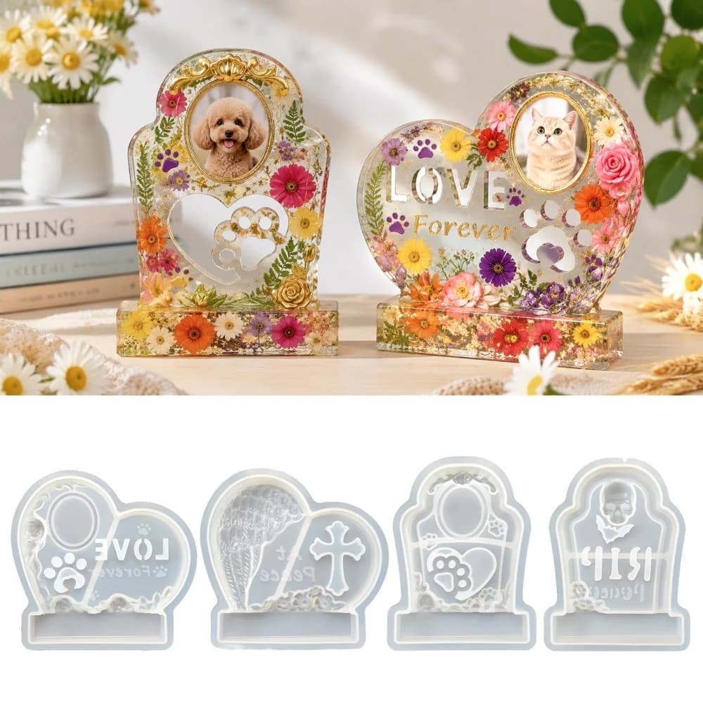 Stampo in silicone per resina a forma di cuore S0304 per cornice commemorativa, scatola portaoggetti per monumenti commemorativi di animali domestici