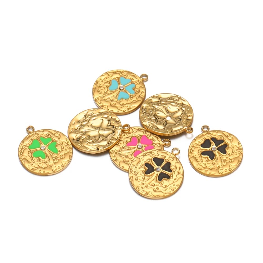 5 Pezzi Ciondoli a Forma di Fiore in Acciaio Inossidabile Placcato Oro PVD con Smalto, Pendenti a Quadrifoglio per Creazione di Gioielli Fai-da-Te, Decorazione per Bracciali e Collane