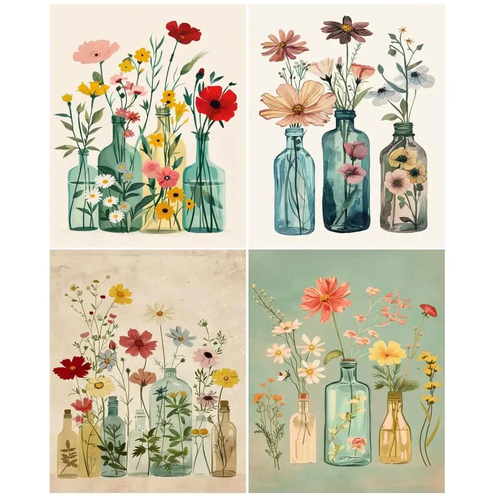 GATYZTORY Kit Pittura a Numeri Fai da Te per Adulti, Quadri Moderni con Fiori e Numeri per Decorazioni Murali Domestiche