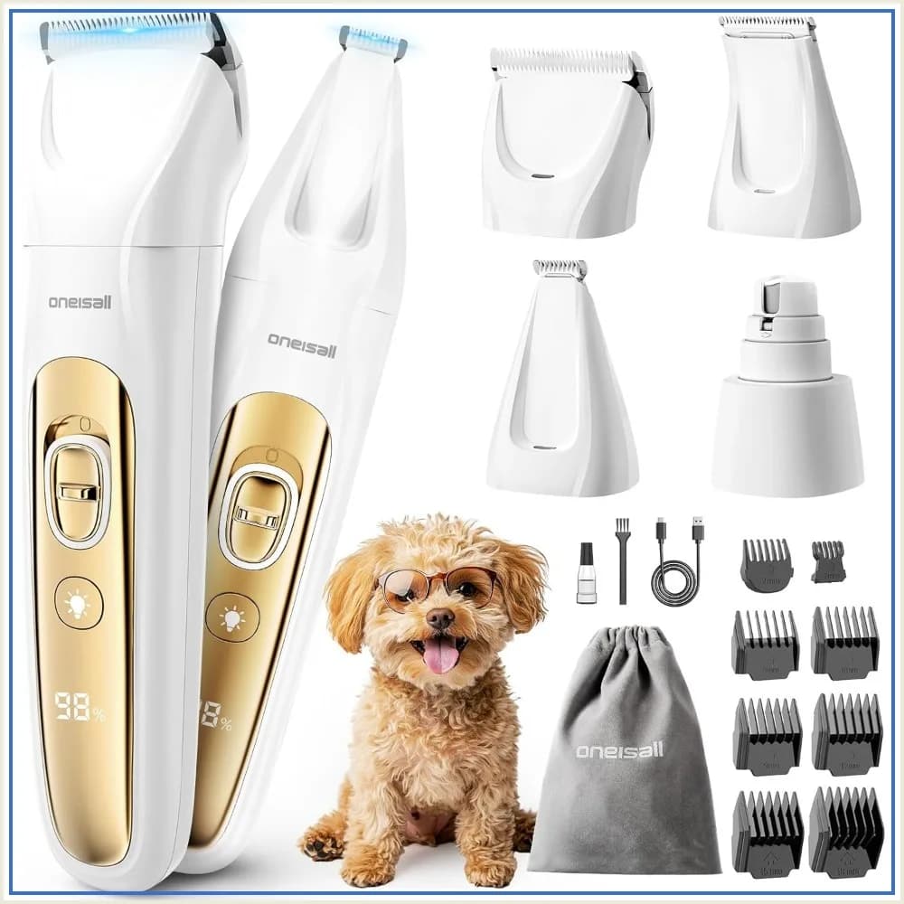 Quiet Dog Grooming Kit 4 in 1, LED Light Nail Grinder, 2000mAh Pet Clippers Paw Trimmer with Storage Bag