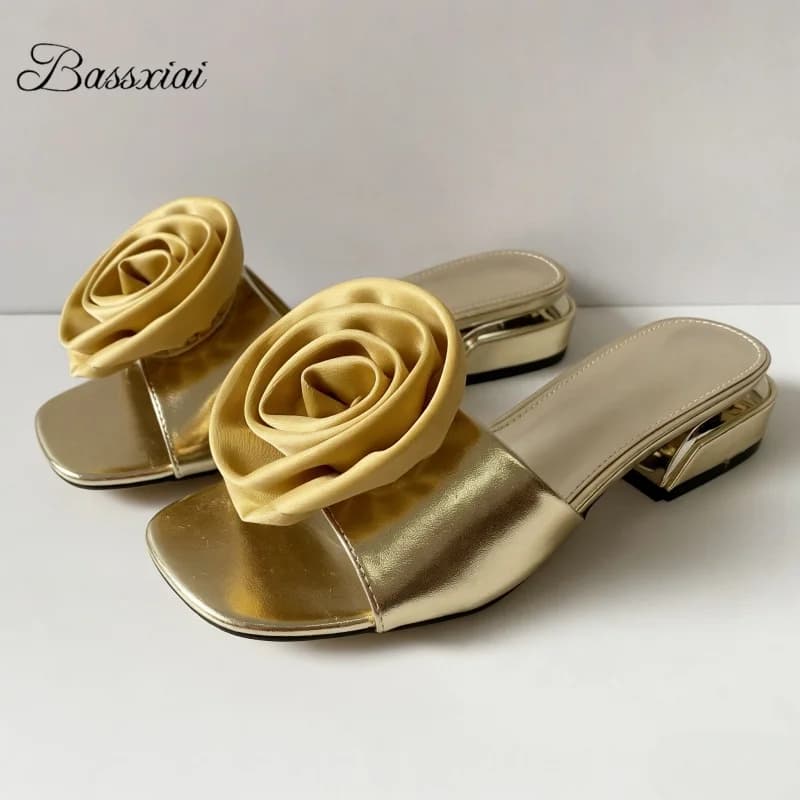 Concise Style Handmade Flower Decor Outwear Mules Spring Summer Slingbacks Open Toe Slim Women Slippers