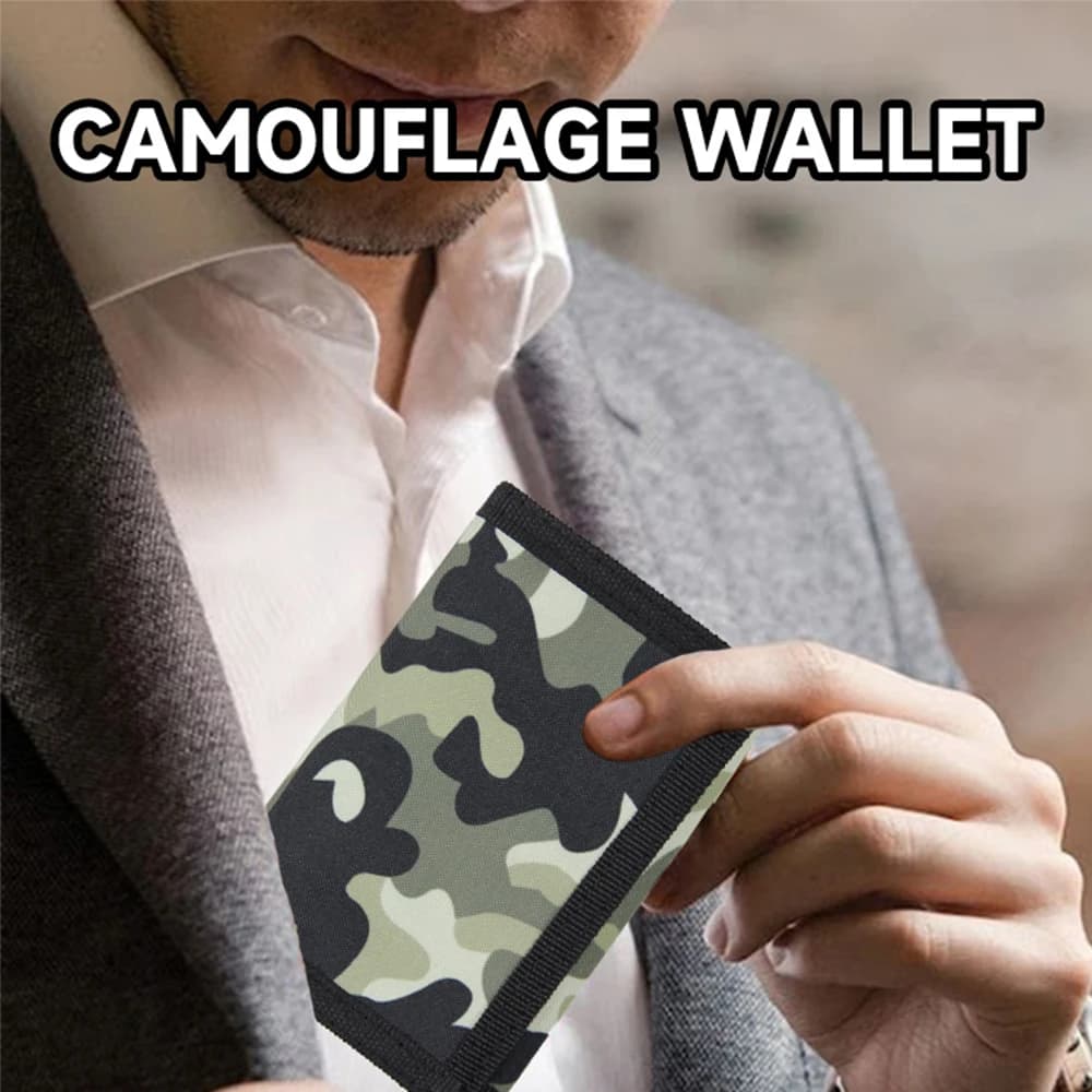 Portafoglio da Uomo in Tessuto Mimetico, Porta Carte Bancarie e Monete, Portafoglio Corto
