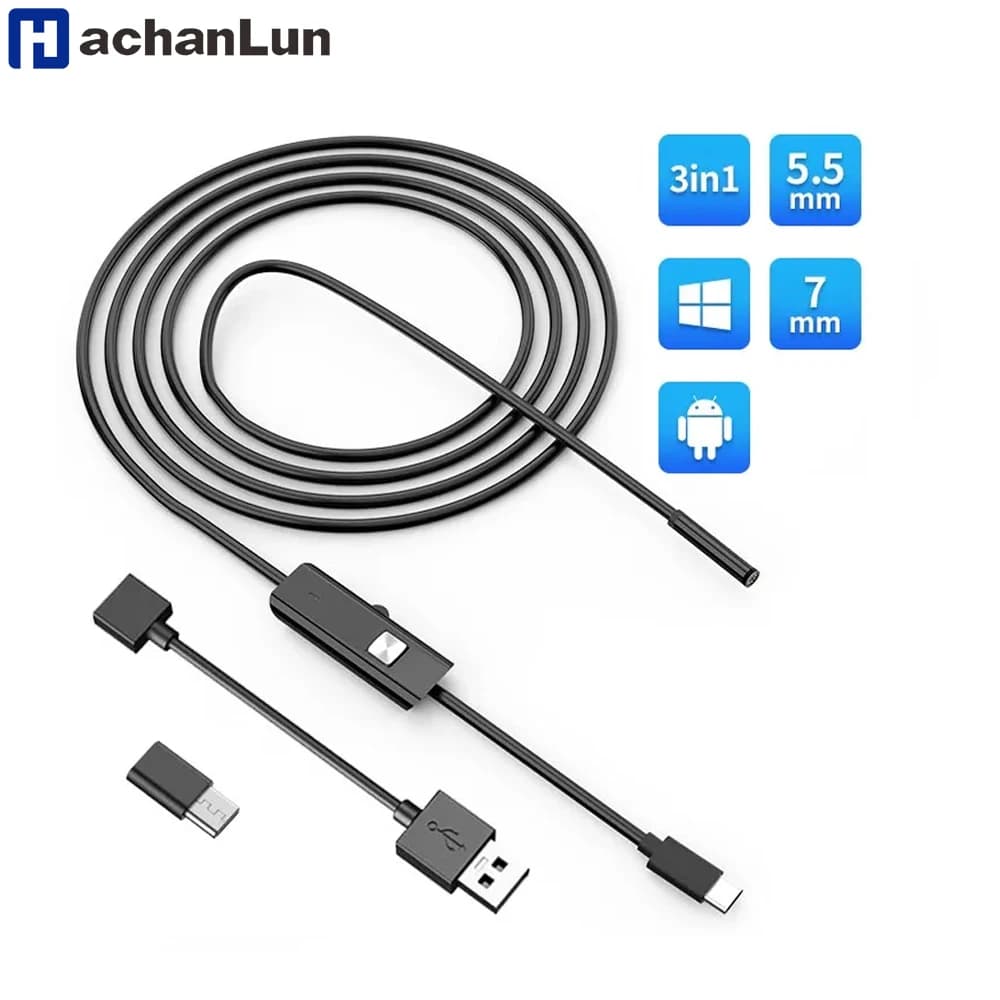 3 In1 Macchina Fotografica Dell'endoscopio Industriale Ip67 Impermeabile 5.5mm 7mm USB Periscopio di Ispezione Della Macchina Fotografica Del Serpente Per Il Telefono Android PC