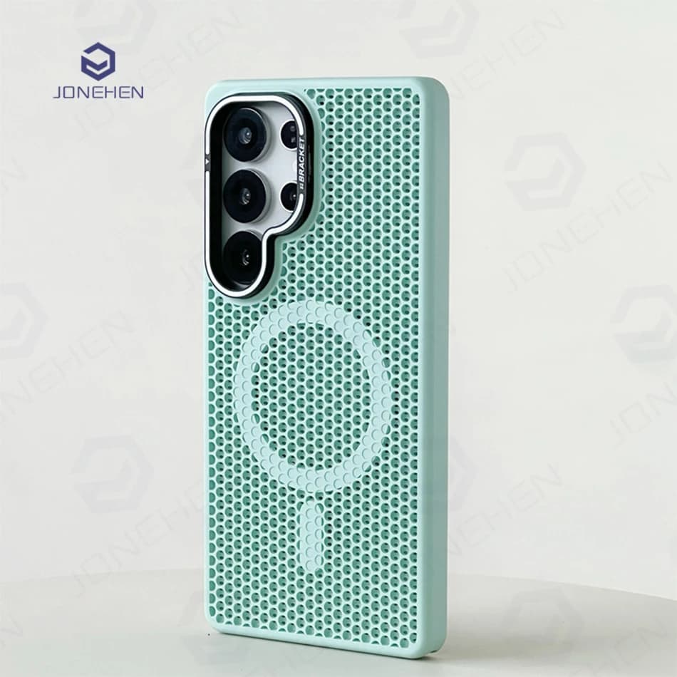 Custodia Magnetica a Rete a Nido d'Ape Rinfrescante per Samsung Galaxy S25 S26 Ultra S24 S23 Plus con Supporto Lente in Lega e Cover di Ricarica per Magsafe