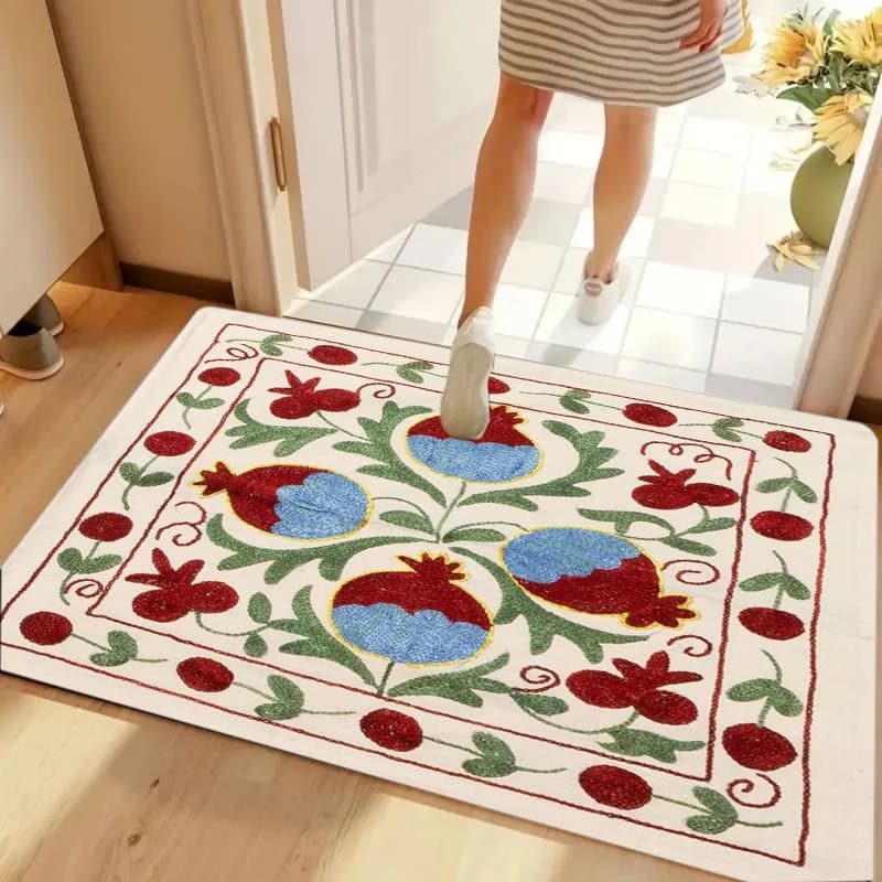 Tappetino per porta Boho Pomegranate con motivo floreale, antiscivolo, lavabile, per l'ingresso, la cucina, la decorazione della casa