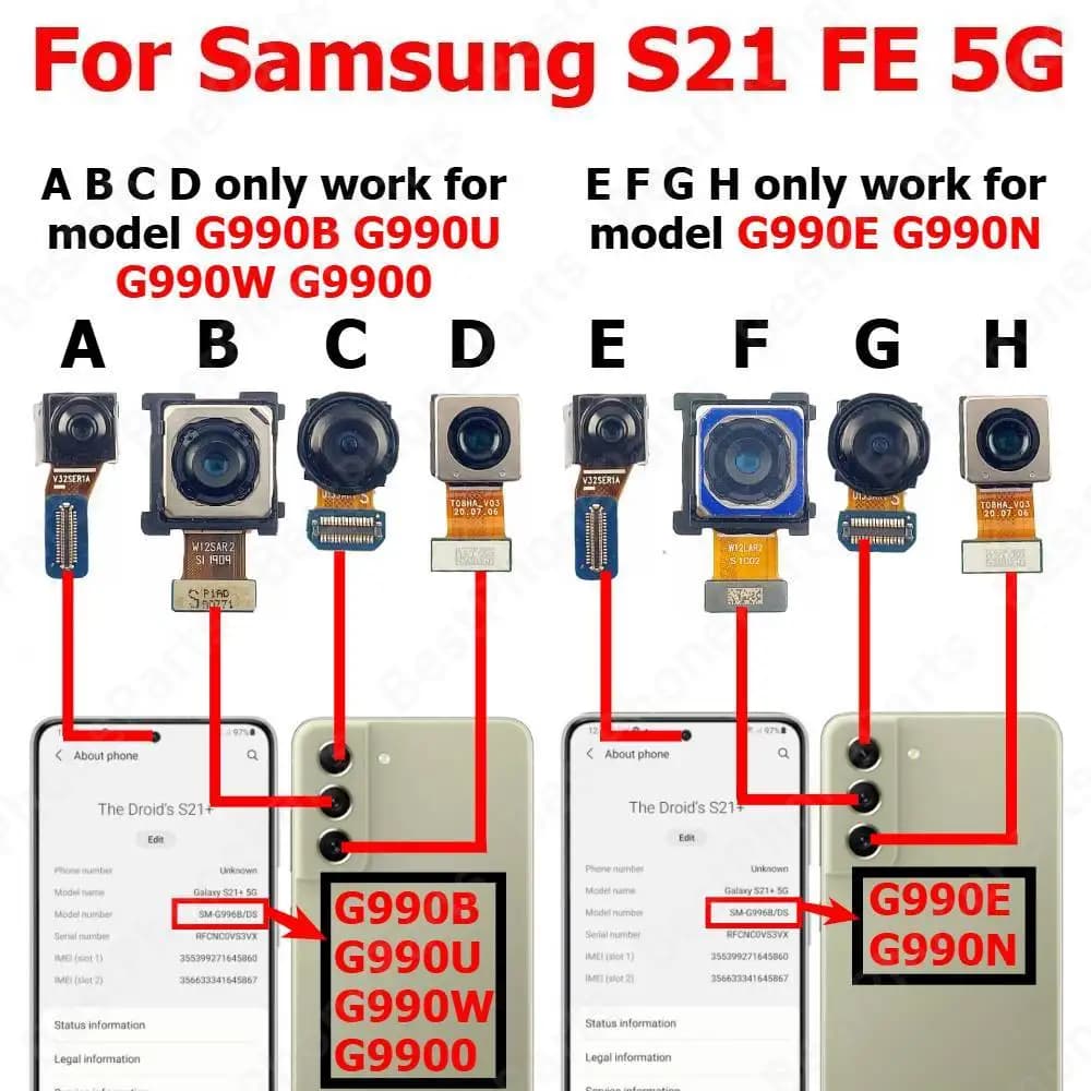Fotocamera anteriore posteriore per Samsung S21 FE 5G G990 Parte posteriore frontale frontale Selfie Modulo fotocamera posteriore Parti di ricambio per telefono cellulare