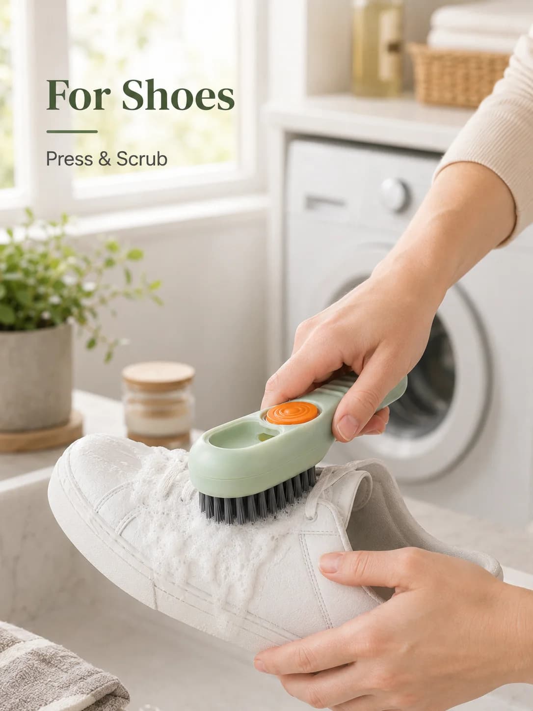 1PC Soft Bristle Shoe Cleaning Brush With Liquid Dispenser, Press Type Multi-Use Cleaning Tool For Home Use