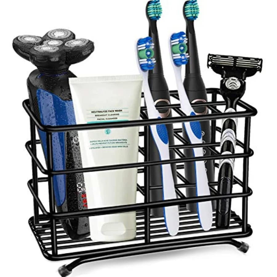 Portaspazzolino in Acciaio Inox Placcato Antiruggine, Organizzatore Multifunzione per Bagno, Porta Spazzolino Elettrico e Porta Dentifricio