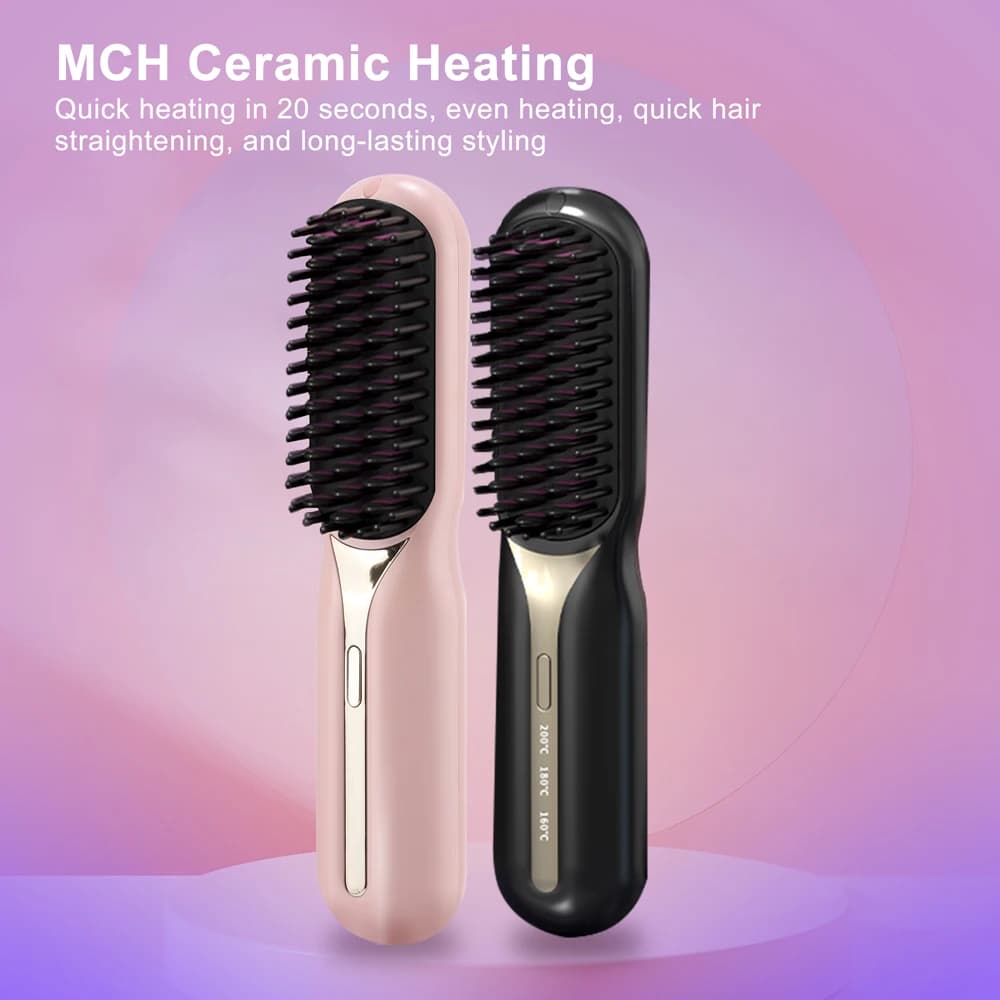 Pettine caldo elettrico senza fili Piastra per capelli lisci Pettine Ioni negativi Strumento per lo styling antiscottatura Spazzola per lisciare