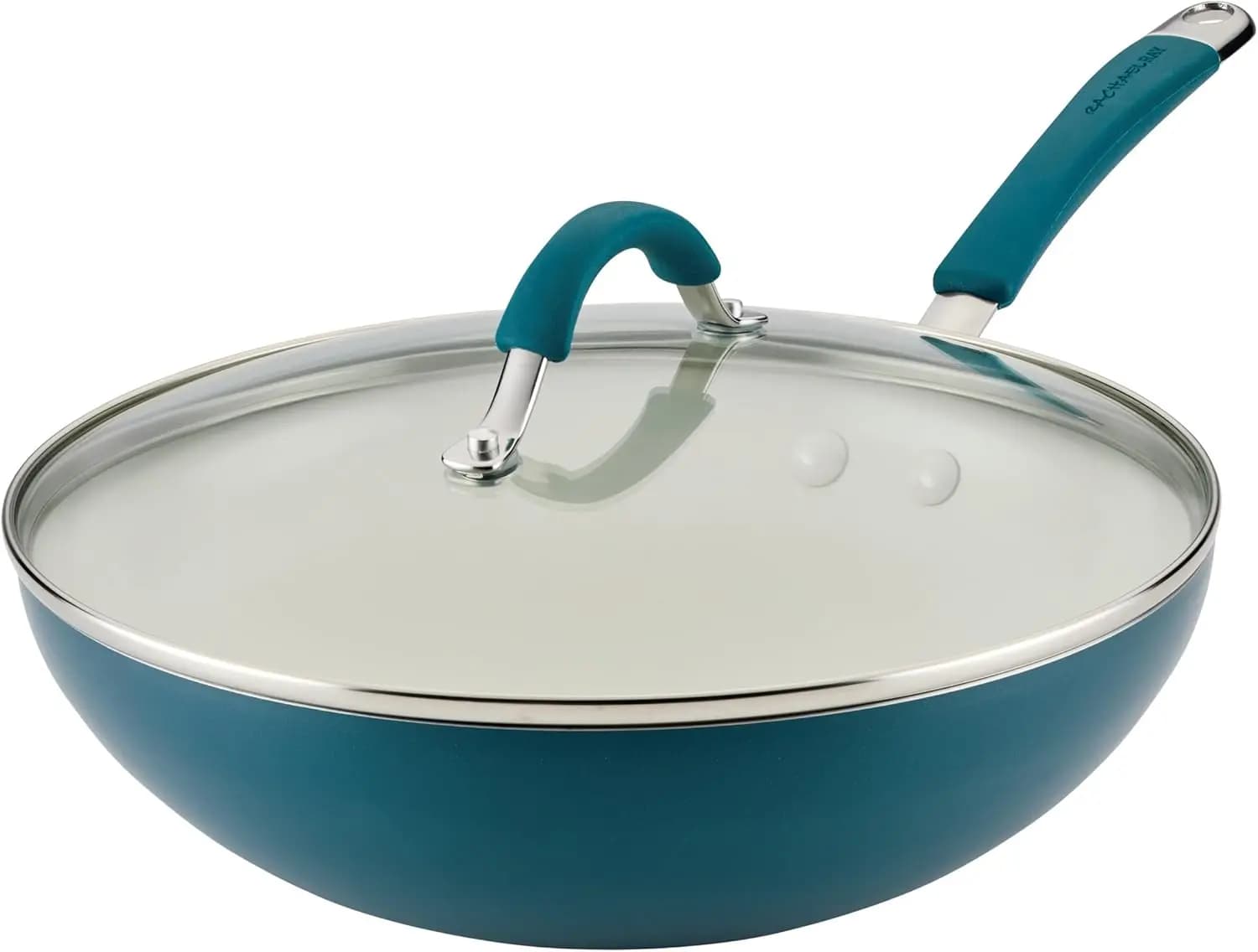 Rachael Ray Ceramic Tile Kitchen with Cover, 11-inch Wok, Dishwasher Washable - Blue Marino