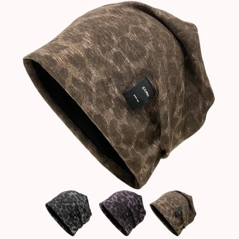 Berretto Slouchy da Donna, Stile Americano con Stampa Leopardata, Cappello Lavorato a Maglia per Primavera e Autunno
