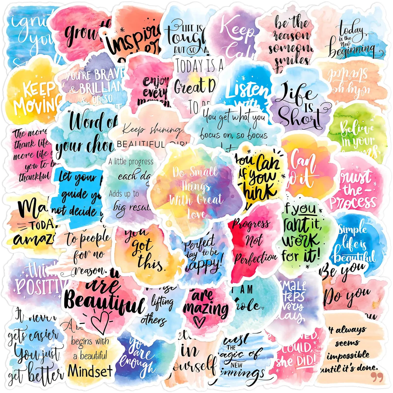 50 Pezzi Adesivi Colorati con Parole Motivazionali e Positive per DIY, Diario, Telefono, Laptop, Valigie, Graffiti