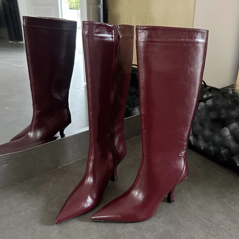 Liyke Knee Boots with High Quality Soft Leather Tip Women Fashion Zip Autumn Winter Low Heels Women Boots