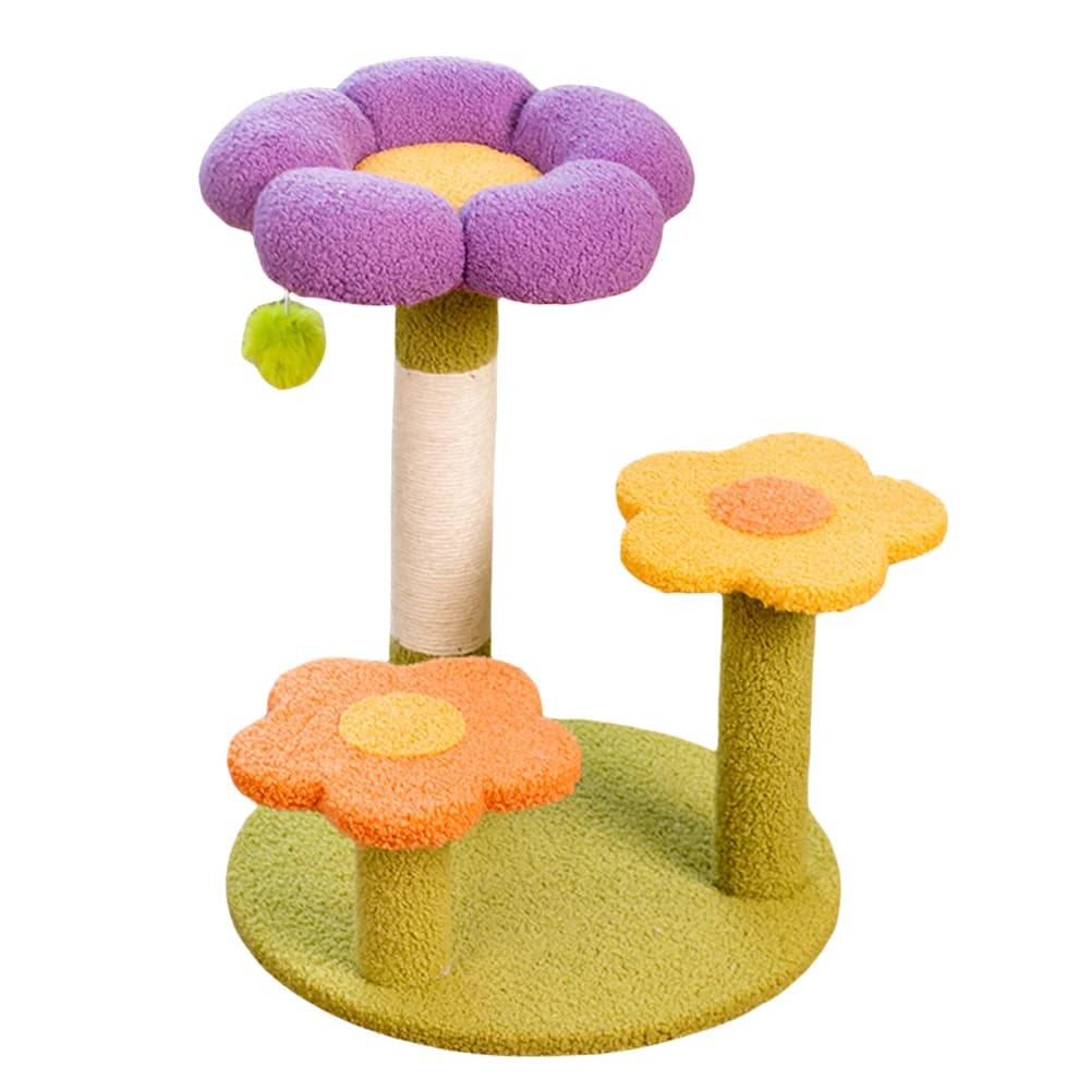 Torre per Gatti a Forma di Fiore, Struttura per Arrampicata con Sisal, Graziosa Torre a 3 Livelli per Gioco e Relax