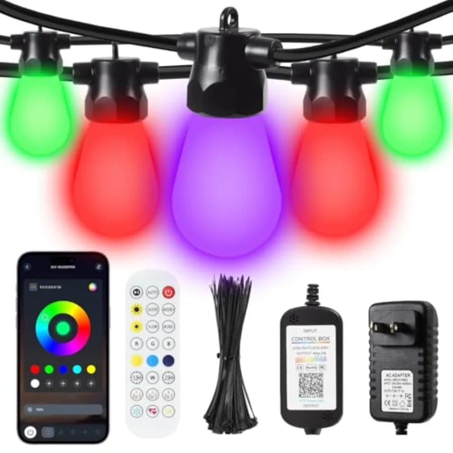 Luci a Corda da Esterno RGBW da 30m con 30 Lampadine LED Dimmerabili, Controllo Tramite App e Telecomando, Impermeabili IP68, Infrangibili