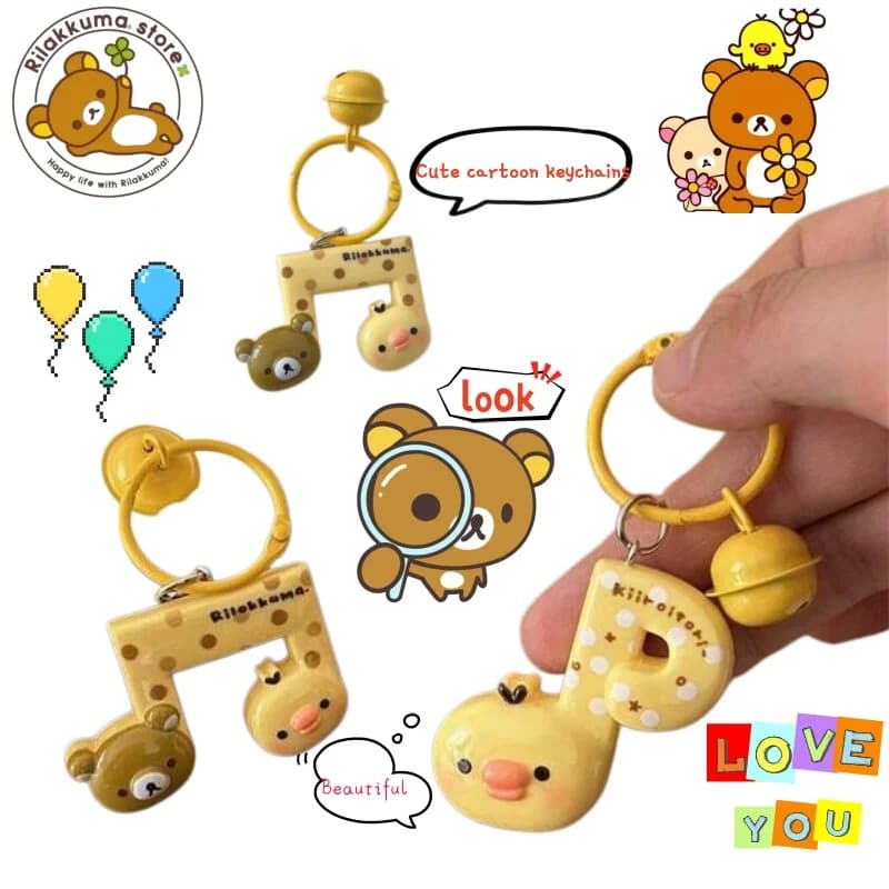 Fun Music Rilakkuma Bell Pendant Cute Cartoon Animation Peripheral Musical Bear Keychain Ring Backpack Accessories Gift Toys