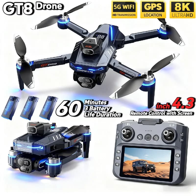 Original GT8 drone with Double 4K Professional Camera, FPV GPS, Brushless Motor, Optical Flow, Hovering, Folding 4K 8K RC