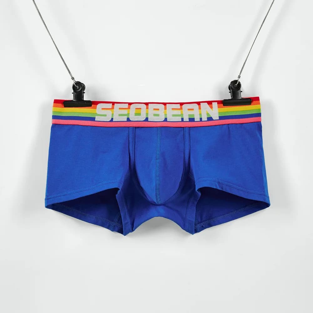 Boxer tascabili da uomo all'ingrosso sette colori cintura arcobaleno tinta unita vita bassa U convesso intimo da uomo confortevole 00213
