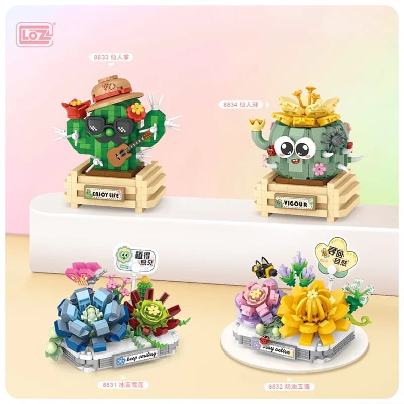 LOZ Potted Cactus and Succulent Building Blocks Flower Set Desktop Plant Flower Ornament Model Assembly Toys Birthday Gift