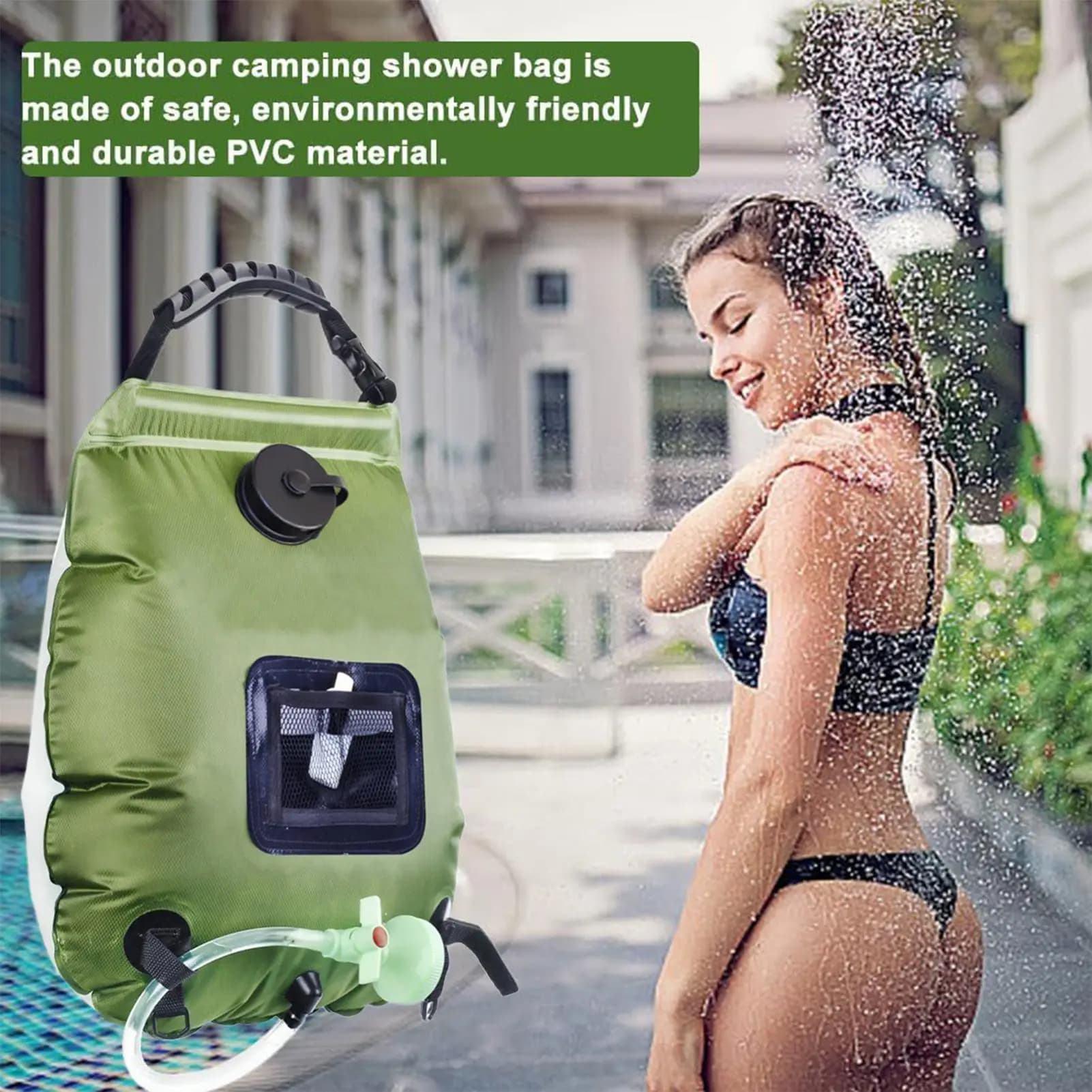 5 Gallon/20 Liter Camping Portable Shower Room, Removable Solar Suit with Headphone and Tube, Portable Outdoor Shower Bag