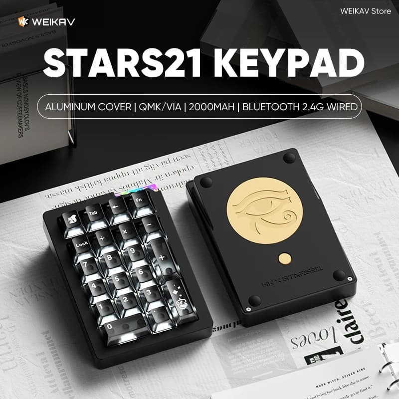 Tastiera Numerica Wireless WEIKAV Stars21 in Alluminio, Bluetooth 2.4G, Cablata, RGB, Hotswap, 2000mAh, QMK VIA