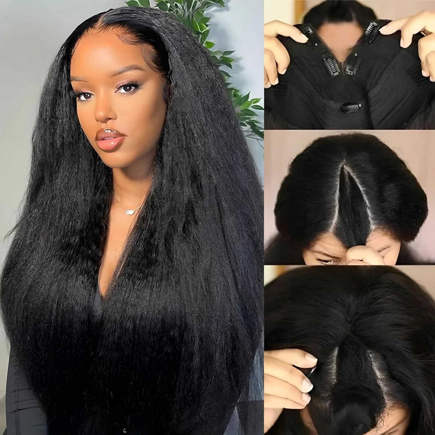 Wig with part to V Human Hair Straight crack 200% Density Without leaving out Wigs with part to V Upgrade Human Hair Wig with part to U V-shaped Human Hair Clip