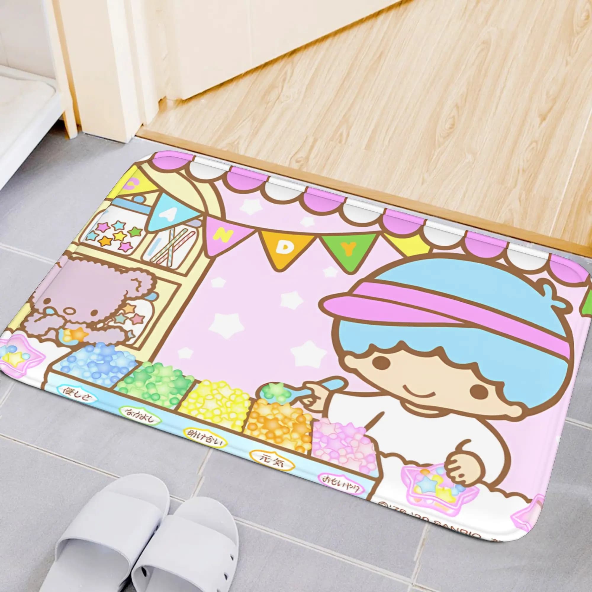Tappetino per la casa Little Twin Stars Kiki Sanrio Kawaii Candy Shop, tappetino assorbente antiscivolo per l'ingresso e l'arredamento della casa
