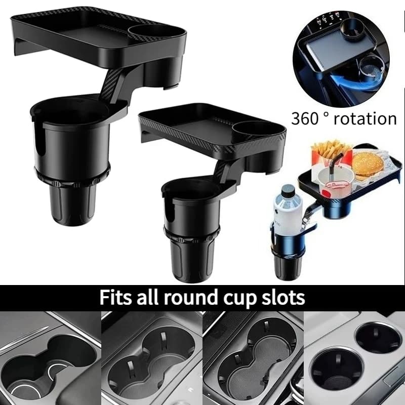 Supporto multifunzionale per auto a 360° ° Organizzatore girevole e regolabile a doppio scomparto con tavolino, adatto per snack, bevande e hamburger