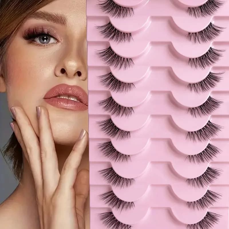 Half eyelashes, natural appearance 10 pairs of thick eyelashes for cats 10 mm Thin eyelashes with false eyelashes court Application masc