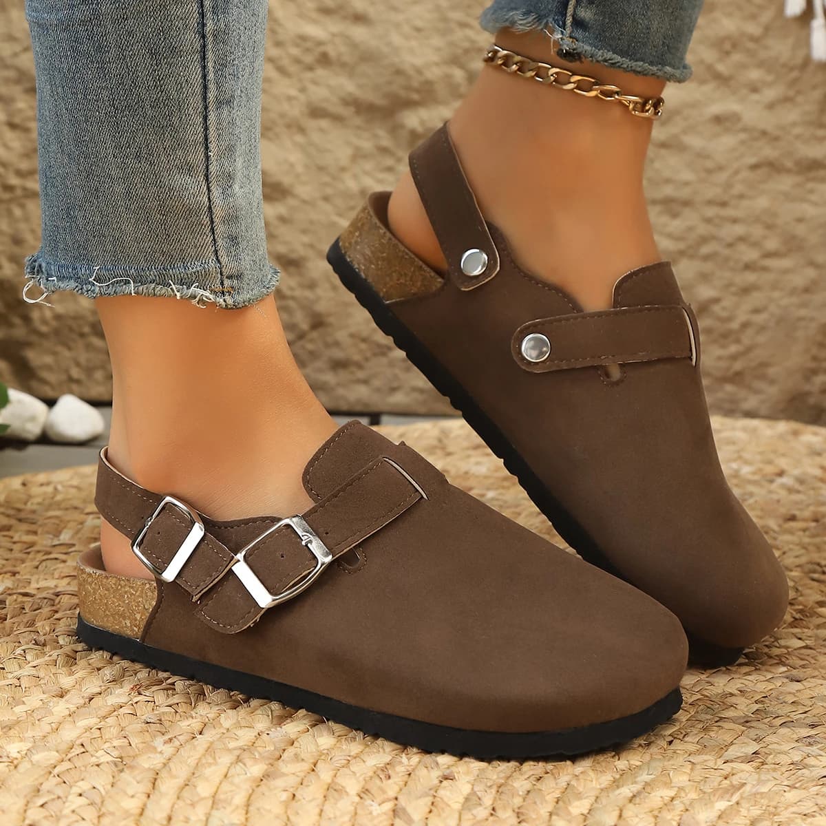 Litfun Zoccoli da donna in pelle scamosciata con cinturino regolabile Ciabatte in sughero con supporto per l'arco plantare Zoccoli da esterno unisex Scarpe di patate