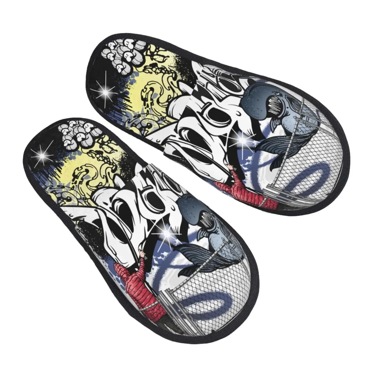 Home Slippers Graffiti Street Art for women in soft memory foam slip on spa