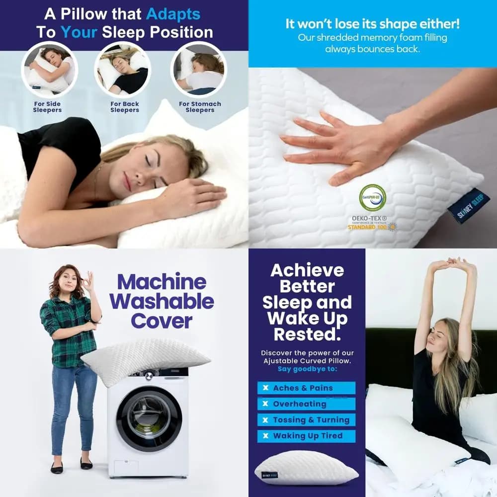Cuscino contorno curvo queen size per dormelisti laterali e posteriori con supporto per il collo e imbottitura extra (bianco)