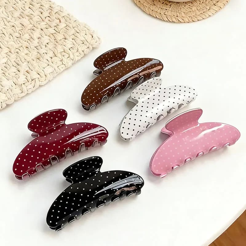 Fermaglio per capelli vintage a pois in acrilico, grande, a forma di squalo, semplice ed elegante, accessori per capelli da donna