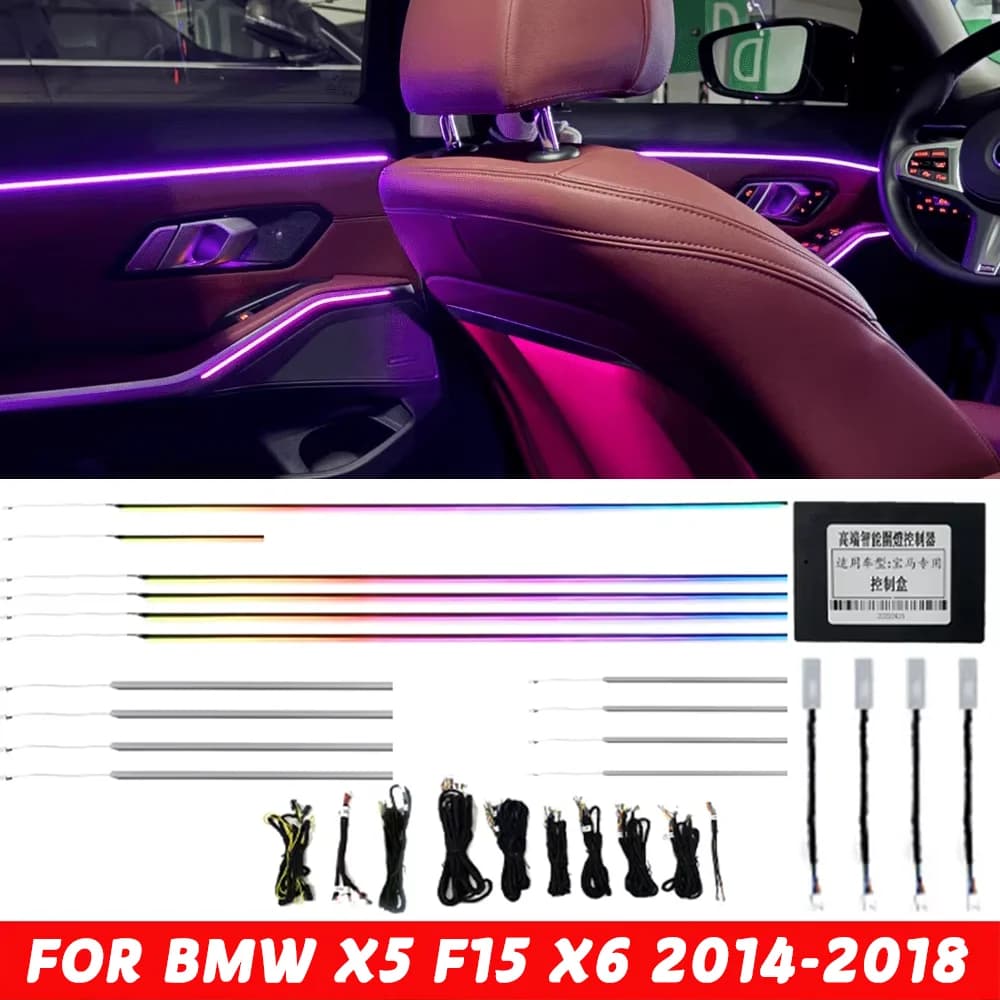 Luce Ambientale RGB LED 18 in 1 per BMW X5 F15 X6 F16 2014-2018, Lampada Atmosfera Interna, Striscia Nascosta, Controllo APP e Schermo, Cruscotto