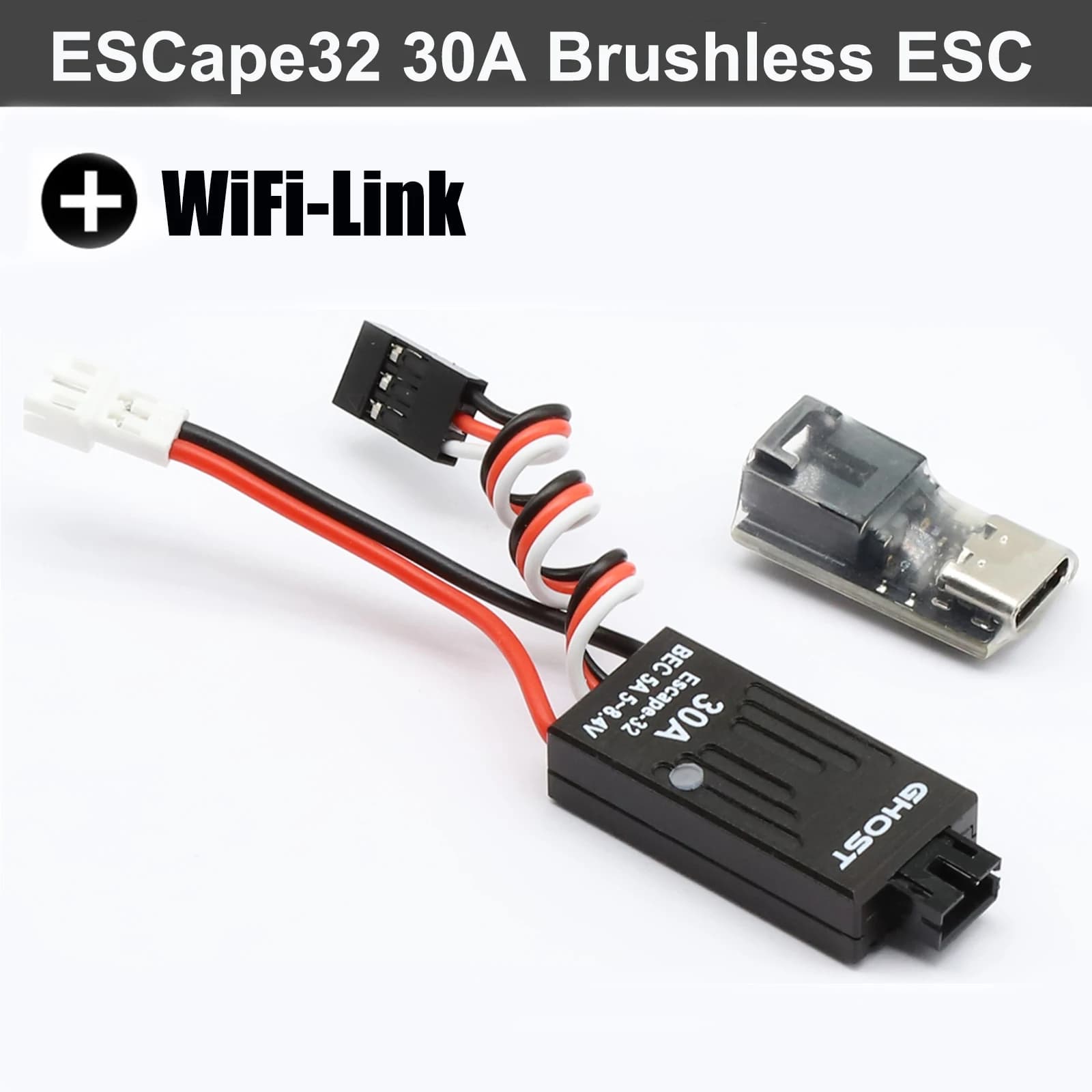 Ghost Brushless ESC 30A with 5A BEC 8.4V for RC Boat 1/18 1/24 Crawler Car Axial SCX24 TRX4M with ESCape32 WiFi-Link