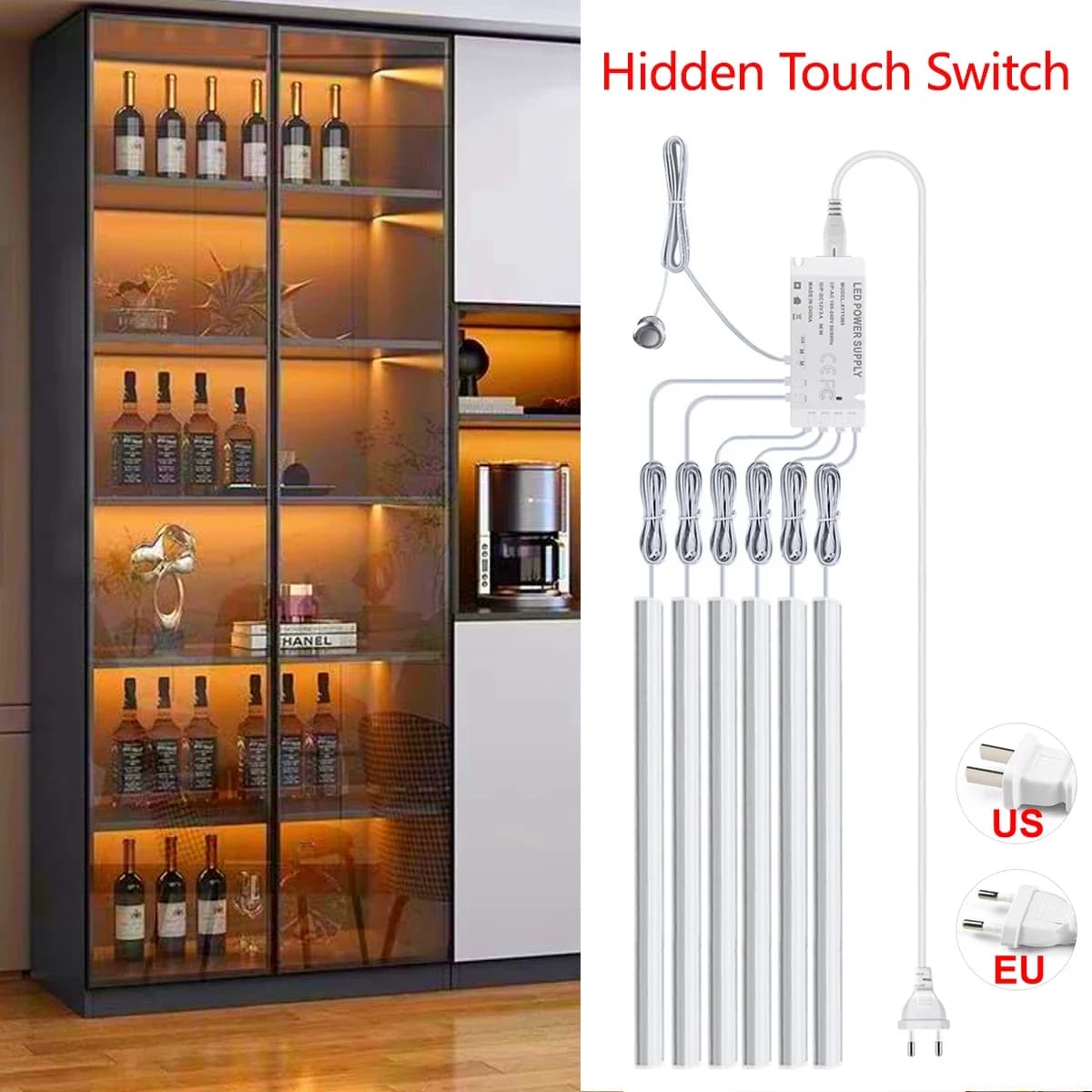 Luce Sottopensile con Sensore Touch, 2/4/6 Pezzi Barra Luminosa a LED con Interruttore Nascosto, per Illuminazione di Cucina, Armadio e Scarpiera