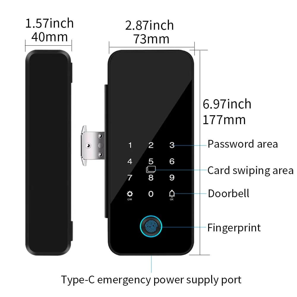 Tuya APP Smart Door Lock in vetro Impronta digitale Sblocco Bluetooth senza foratura Serratura per occhiali con controllo elettronico biometrico