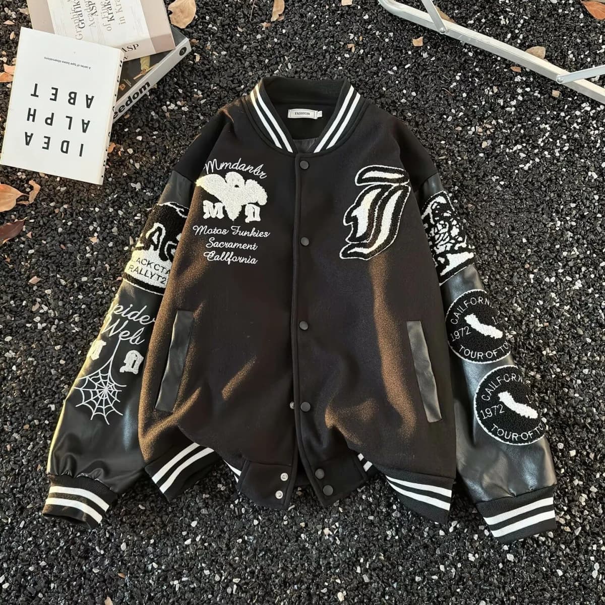 Retro Streetwear Ghost Embroidery Baseball Jacket Hip Hop Style Men's Women's Spring Autumn Outerwear Couple's Coat