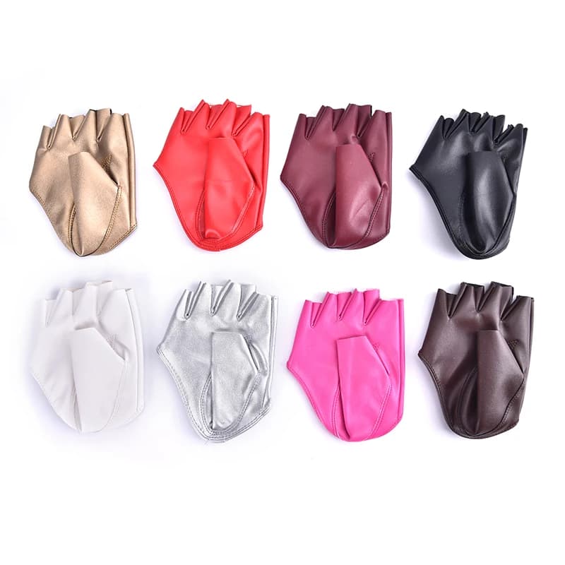 1 pair of half finger gloves PU leather fashion woman Cool Goth Punk Rock fingerless gloves lad gloves for Fitness