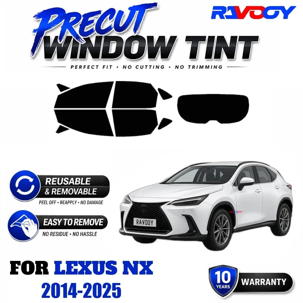 RAVOOY Precut Window Tint, Reusable Removable EPU Film, Custom Fit for Lexus NX 2014-2025, UV Heat Protection