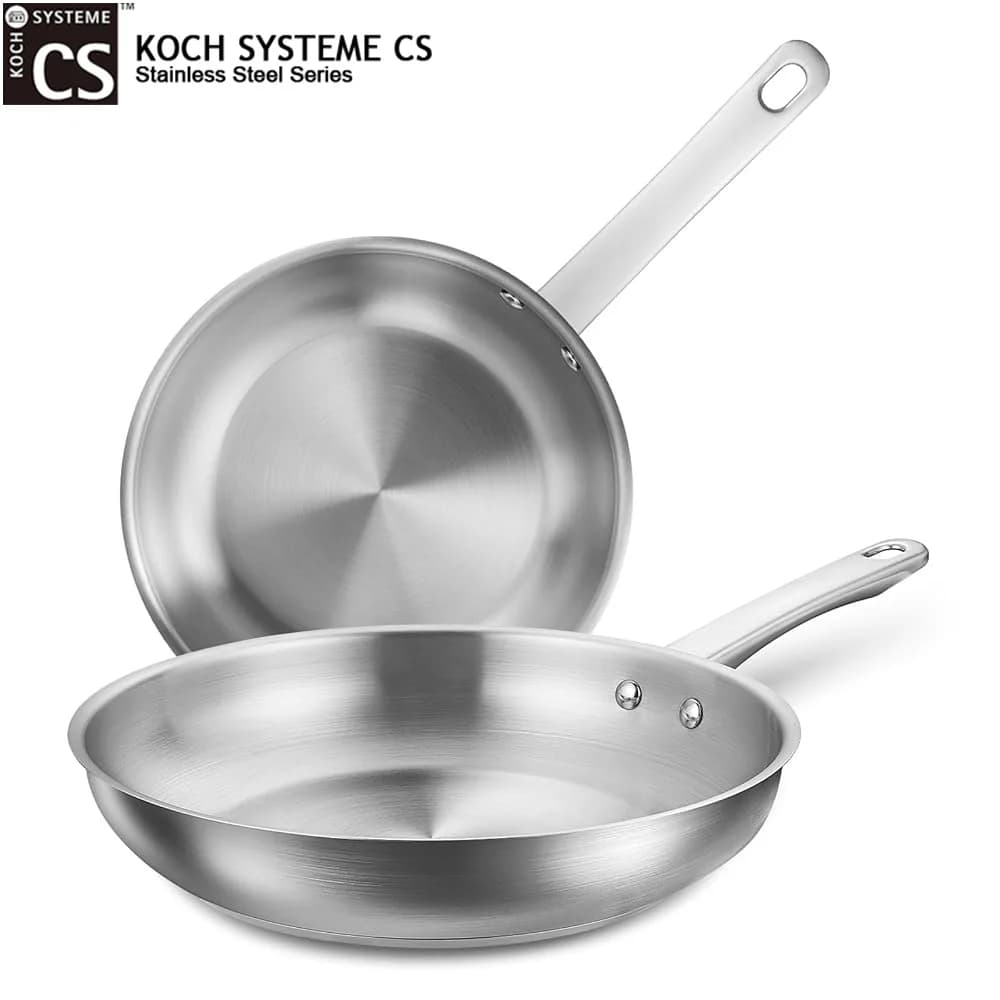 KOCH SYSTEME CS Set of Stainless Steel Plates 2 Pieces 8\" and 10\" Professional Kitchen Boards Home Kitchen Boards Fitted to All Stoves