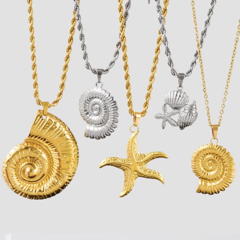 1Pc Stainless Steel Summer Ocean Chunky Conch Shell Starfish Pendant Necklaces Jewelry Trendy Marine Life Mermaid Tail Collares