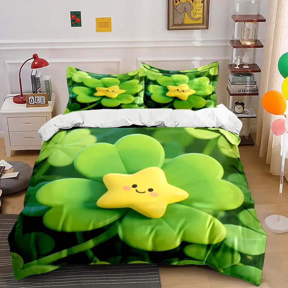 Set decorativo Star Clover, set di biancheria da letto morbido e confortevole, include 1 copripiumino e 2 federe, regalo