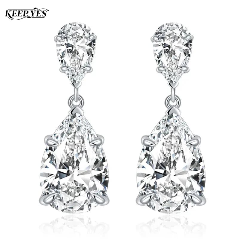 Orecchini Pendenti KEEP YES con Diamanti Moissanite a Goccia 7*11mm, Totale 6.7ct, in Argento Sterling 925, Orecchini da Sposa per Donne