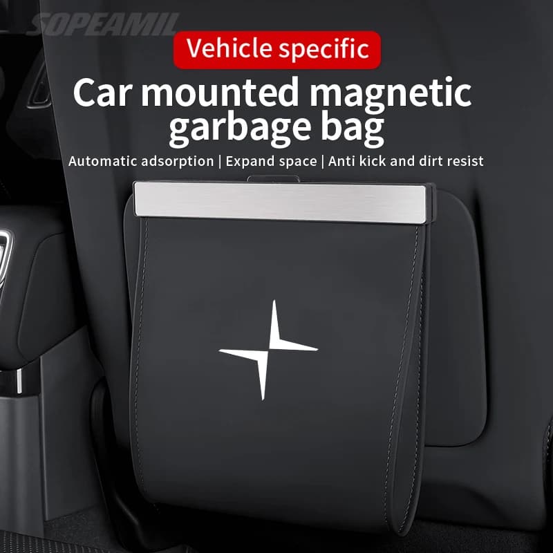 Car Garbage Bag For Polestar 1 2 3 4 5 2023 2024 2025 2026 Led Light Magnetic Adsorption Seat Back Hanging Storage Bag Trash can