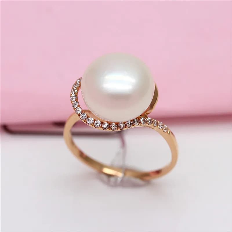 585 anelli di perle intarsiate in oro rosa 14 carati placcati oro viola per le donne gioielli da sposa di lusso con luce di cristallo naturale regolabile