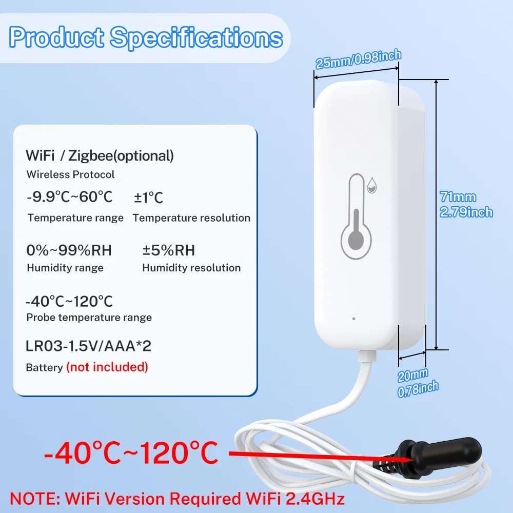 Tuya WiFi External Temperature Probe Sensor Host Temperature Humidity Sensor Thermometer Hygrometer Work with SmartLife Alexa