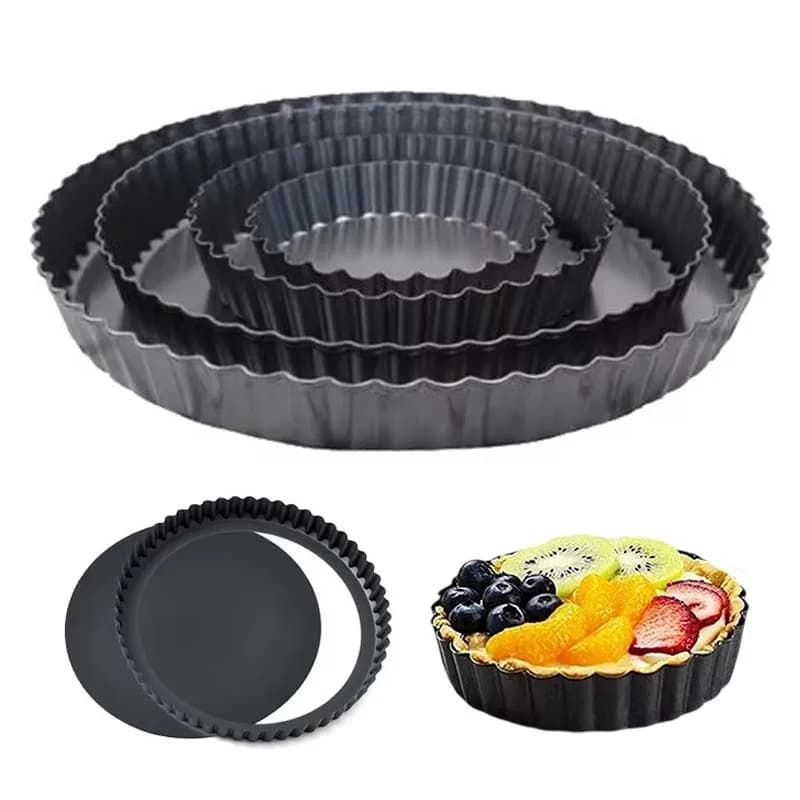 1/3 pezzi Teglie rotonde antiaderenti in acciaio al carbonio per quiche e torte, con fondo rimovibile, utensile da forno, stampo per pizza, attrezzi da cucina TMZ